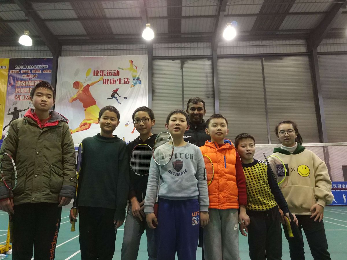 Rakhitha Perera with his students. Badminton classes in Colombo.